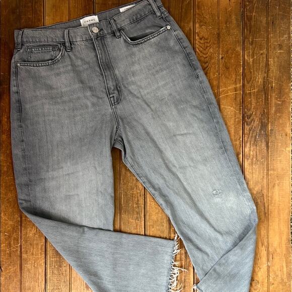 Frame women’s Le Jane Crop Denim Light Gray wide leg high rise Jeans size 31 - Picture 1 of 9